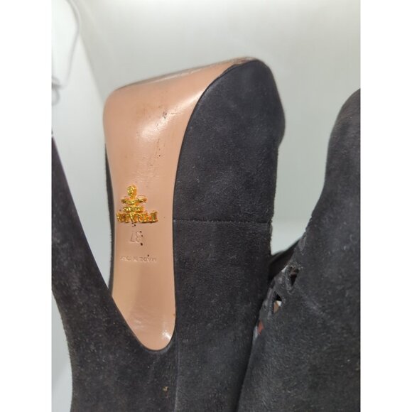 PRADA WOMEN'S Black Suede Cage Hidden Platform Pumps with Back Zipper Size 37 - Picture 7 of 10